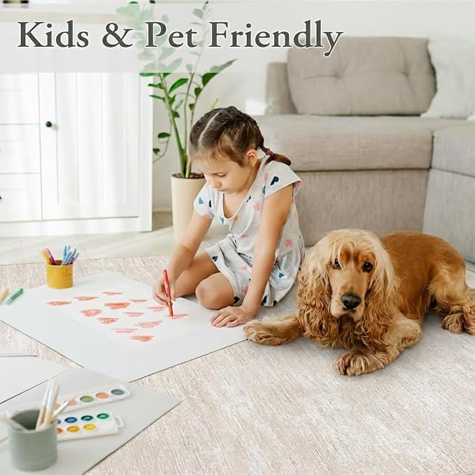 Garvee 5x7 Solid Color Washable Rug for Entryway Indoor, Beige | Modern Non Slip Backing Stain Resistant Non Shedding Foldable Low Pile Contemporary Area Rug for Bedroom Dining Room Nursery