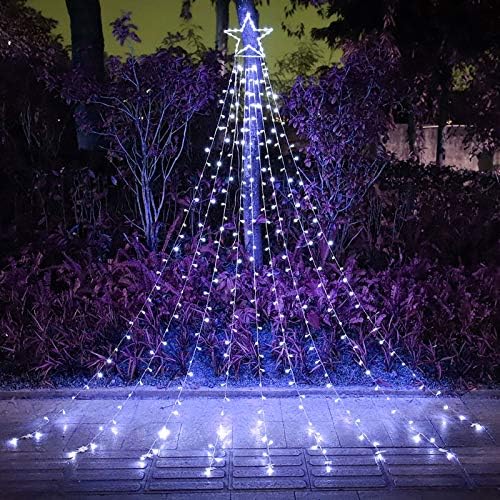 Outdoor Christmas Star Lights 320 LED Waterfall Christmas Tree Lights 8 Lighting Modes Outdoor Christmas Decorations Star String Lights for Outside Tree Wall Yard Xmas Wedding Party (White) by FUNIAO