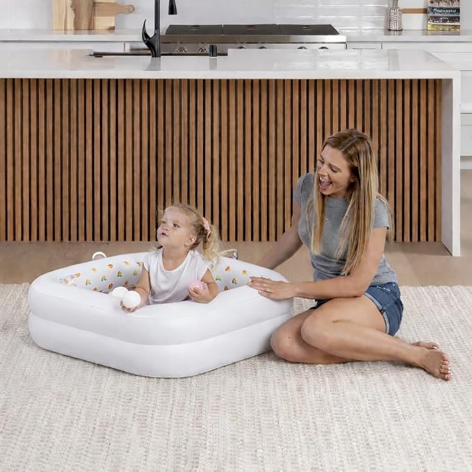 Inflatable Square Baby Pool, White, Portable Swimming Pool for Toddler Summer Must Have Kids Gift, Toddler Travel Essential, Water Toys