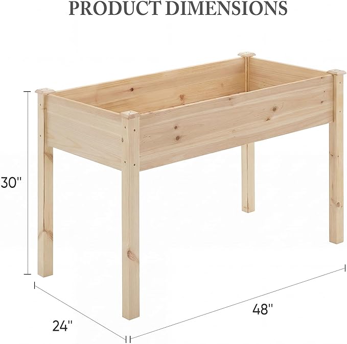 DUMOS Raised Garden Bed 34x18x30 Inch, Outdoor Planter Box with Legs, Elevated Wood Garden Bed with Liner for Herbs Flowers Vegetables, Wooden Planter Box for Patio, Balcony, Backyard, Natural Wood