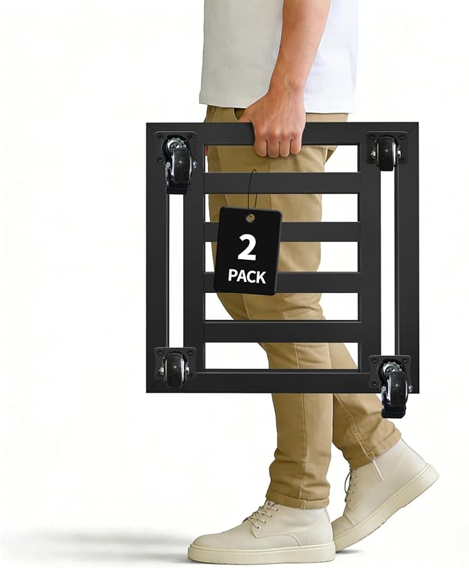 LUBORN Plant Caddy with Wheels 2 Pack, 16'' Heavy Duty Large Metal Rolling Plant Stand with Lockable Caster, Square Plant Dolly Rust-Proof for Large Planters, Holds up 500 Lbs