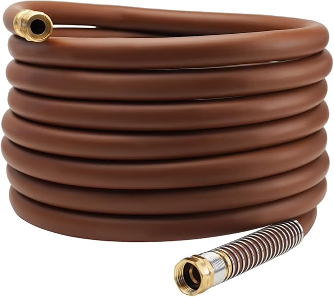 Guitrees Garden Hose 25FT x 3/4", Heavy Duty Rubber Hose, Water Hose with Five Layered Braiding, Male to Female Fittings, 1000PSI Burst, 300PSI Working (Brown)