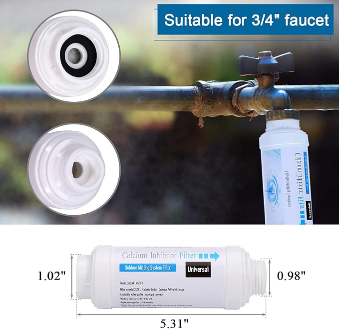 Calcium Inhibitor Filter, Outdoor Misting System Protector for Mist Nozzle, Preventing Scale Buildup from Clogging Up