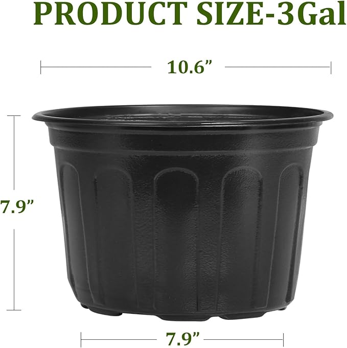 OUPSAUI 2/3/5 Gallon Pots for Plants,Flexible Gallon Plastic Nursery Pots with Drainage Holes, Plastic Pots for Outdoor Plants (3Gal-24pcs)