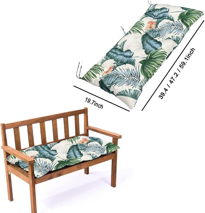 Srutirbo Indoor Outdoor Bench Cushion, Waterproof Swing Cushion Seat Chair Replacement Pads Pillow for Lounger Garden Furniture Patio Metal Wooden (Leaf, 59 * 20inch)