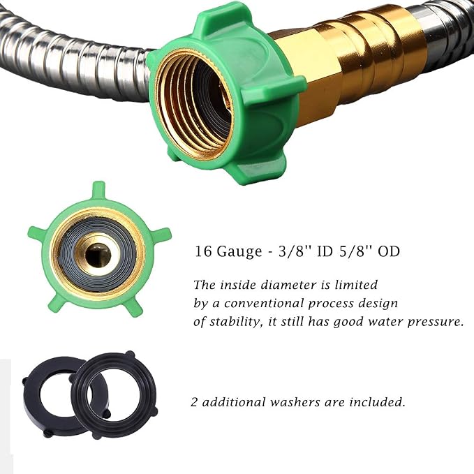 BEAULIFE 50 ft Metal Garden Hose, Solid Brass Fittings, 304 Stainless Steel Heavy Duty, No-Leak & Kink Free, Brass Garden Hose Nozzle Flexible for Yard, RV, Pet Bath, Outdoor Garden