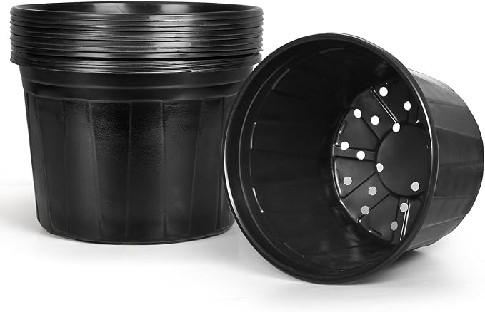 OUPSAUI 2/3/5 Gallon Pots for Plants,Flexible Gallon Plastic Nursery Pots with Drainage Holes, Plastic Pots for Outdoor Plants (5Gal-12pcs)
