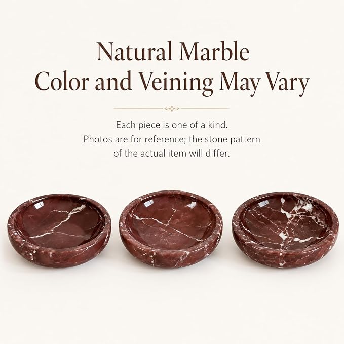 Purple Red Marble Decorative Bowl, 5.9 Inch | Natural Stone Bowl for Keys, Jewelry, Candle, Vanity, Dresser, Entryway and Coffee Table Decor
