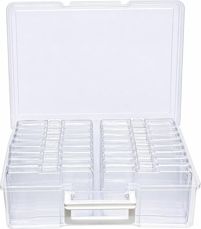 4E's Novelty 16 Pack Clear Transparent Photo Storage Box with 4x6 Photo Cases and Photo Organizing Box Plastic for Scrapbooking Containers, Classroom Organization