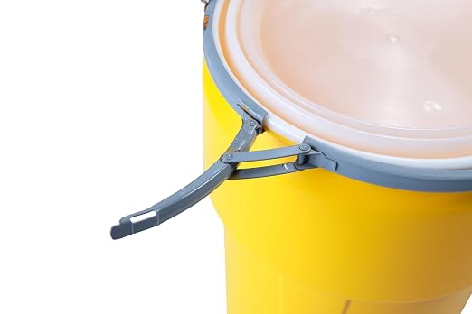 Eagle 20 Gallon Plastic Drum with Lid, Metal Lever-Lock, 30.5"x15.8", Open Head Lab Pack Drum Made of Durable, Lightweight HDPE, Withstands Weather and Chemicals, Made in USA, Yellow, 1623M