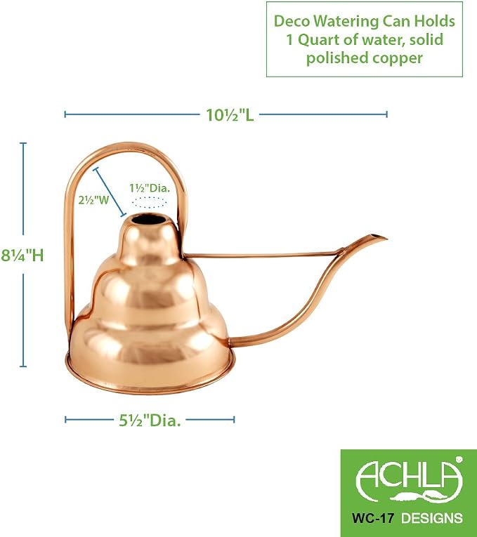Achla Designs Deco Copper Watering Can, Copper, 1 Quart