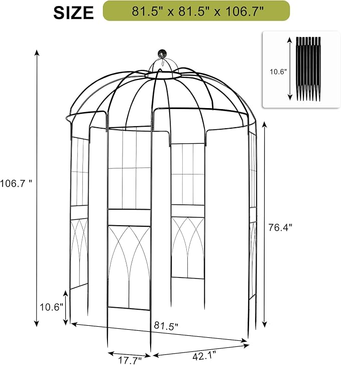 VINGLI Metal Garden Arbor Birdcage Shape, Outdoor Frame Trellis for Climbing Plants, Garden Arch Pergola for Patio, Backyard, Wedding Ceremony