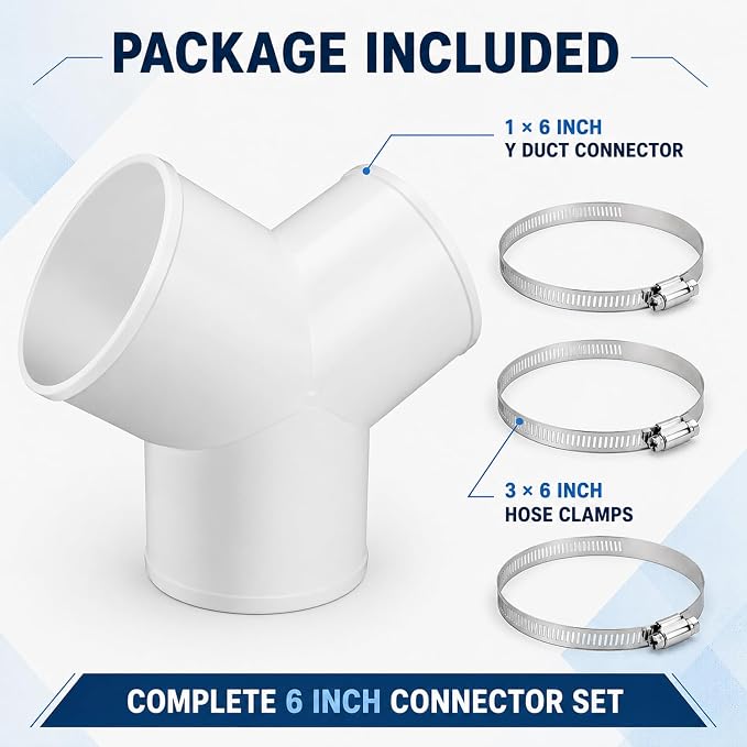 Enenes Duct Splitter 6 Inch 3 Way Duct Connector for HVAC, Dryer Vent Hose | Designed for Fresh Air, HVAC and Exhaust Ventilation Systems with Smooth Y-Shaped Airflow and 3 Stainless Steel Hose Clamps