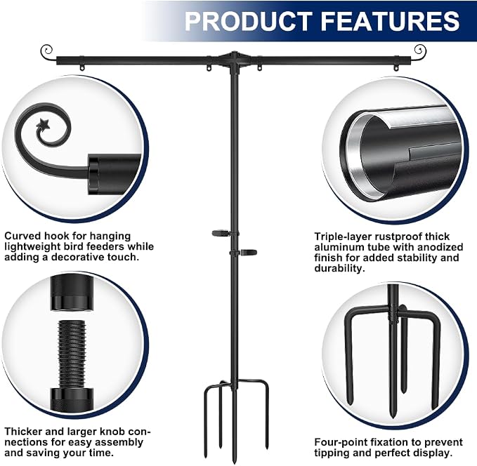 Garden Flag Stand Holder w/4-Prong Base, 3/4 Inch Extra Thick Heavy Duty Yard Flag Holder for Double Small Flags 12x18, Garden Flag Pole for Outside Patio Decor