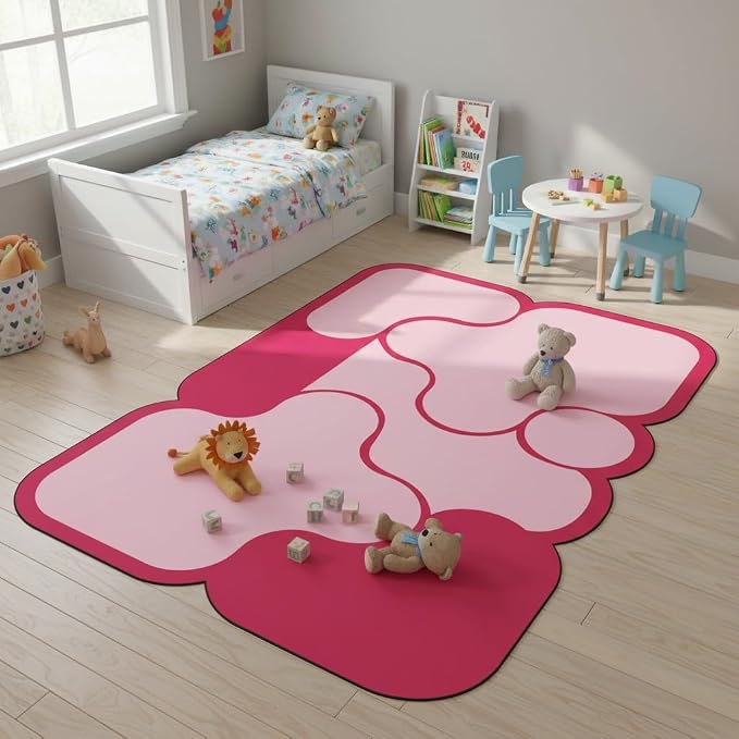 Hot Pink Ombre Irregular Shaped Rugs for Living Room Entryway Dorm Nursery Entrance Bedroom Dining Room Durable Home Throw Carpets Non Shedding Thin Soft Comfort Abstract Geometric Area Rug 9x12
