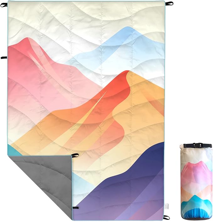 Outdoor Puffy Camping Blanket, Packable Outdoor Blanket Waterproof Down Alternative for Camping, Hiking, Backpacking, Traveling, Picnic, Beach, Lawn, Stadium (Mountain, 39 * 55'')