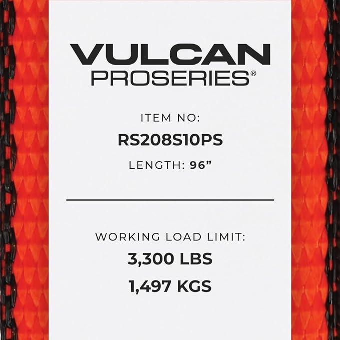 VULCAN Car Tie Down with Flat Snap Hook Ratchet - Snap Hook - 2 Inch x 96 Inch - 2 Pack - PROSeries - 3,300 Pound Safe Working Load