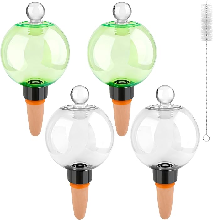 4+1 Pack Plastic Rainbow Plant Watering Globes, 16.91 oz Self Watering Planter Insert Top Fill Self-Watering Bulbs for Indoor Plants, with 1 Cleaning Brush