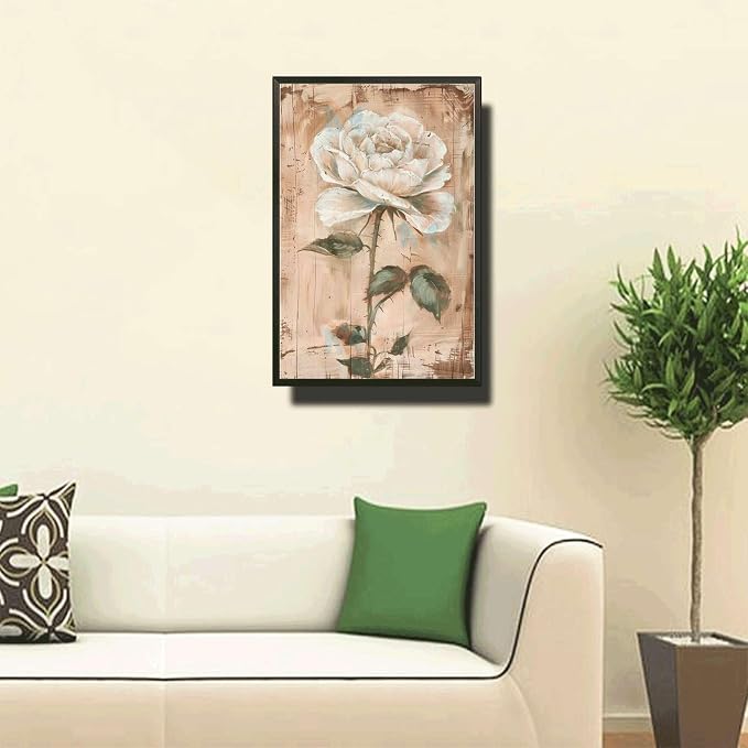 Metal Sign Tin Sign Vintage Wall Art Shabby Chic Rose Tin Sign for Antique Paint Effect White Rose Admirers and Distressed Wood Panels Tin Sig for Restaurant 12×16 Inches with Metal Frame