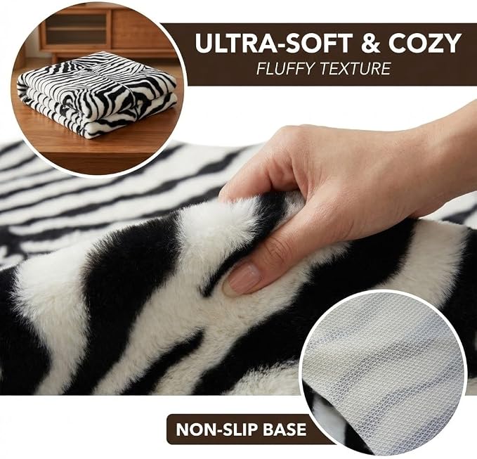 MustMat Zebra Print Rug,Modern Minimalist Area Rug 4'7''×5'3'' | Black & White Zebra Pattern. Fits Apartments, Offices. Complements Industrial & Rustic Decor, Suitable For Holiday Parties