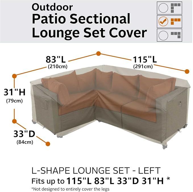 Heavy Duty Outdoor Sectional Sofa Cover, 83"X115" Waterproof 600D Patio Sectional Couch Cover, Lawn Patio Furniture Cover (Desert Khaki, L-Shaped-Left Facing-83 x115)