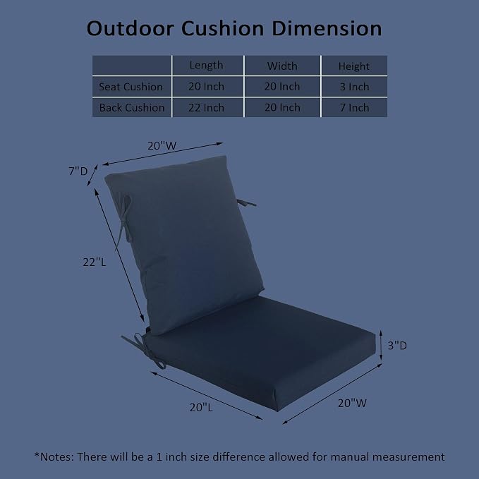 20"x20" Outdoor Universal Cushion Set of 1, Patio Cushions with Handles & Ties, Water-Proof Stain-Resistant UV Resistant Weather Resistant High Resilience Foam with YKK Zippers,Blue
