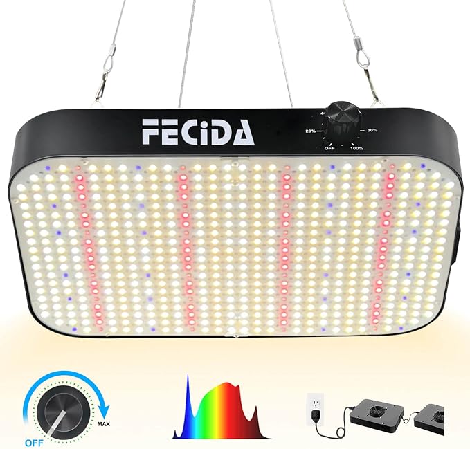 FECiDA 1300W Equivalent LED Grow Light, 130 Watt Power Draw, Full Spectrum Grow Lights for Indoor Plants, 2x2 Grow Tent Light for All Growth Stages, 0–100% Dimmable, Daisy Chain, Quiet Cooling Fan