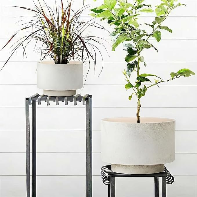Succulent Pots, 8 Inch + 6 Inch Plant Pots with Drainage Hole, Indoor Outdoor Glazed Ceramic Planter, Set of 2 Modern Round Flower Pots for Plants, White