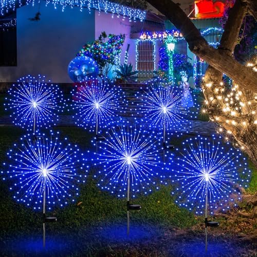 Tujoe 6 Pcs Christmas Solar Firework Stake Lights 180 LED 8 Modes by Tujoe