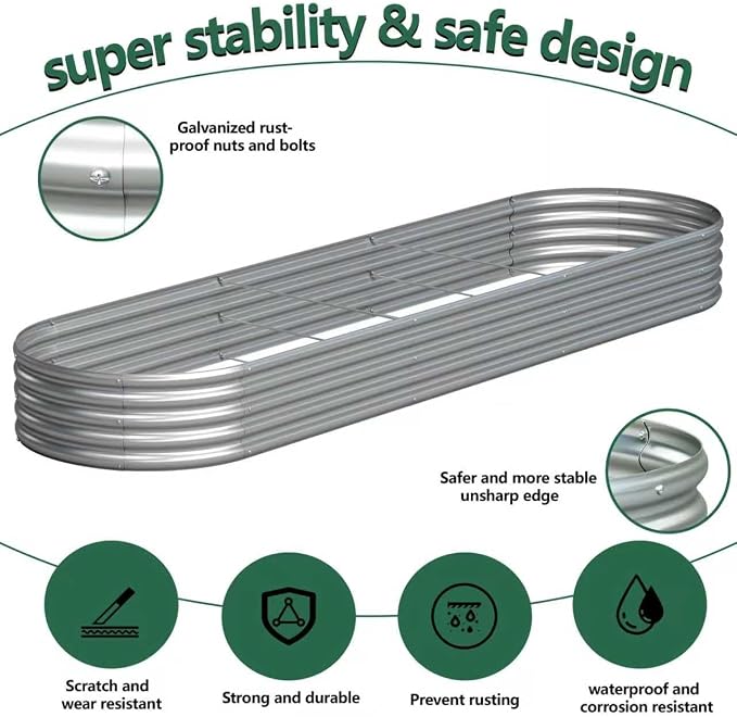 Galvanized Raised Garden Bed Outdoor, 12x2x1ft(2Pack) Metal Heavy Duty Planter Boxes for Gardening, Easy Assemble Bottomless Small Oval Plant Container Kit for Vegetable, Flower, Fruit, Silver