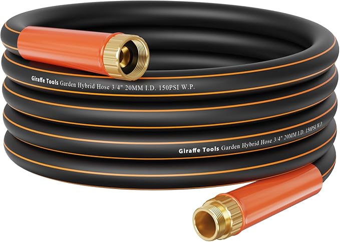 Giraffe Tools Garden Hose 25ft x 3/4", Heavy Duty Water Hose, Flexible, Hybrid Lightweight Hose, Male to Female Fittings, Burst 600 PSI