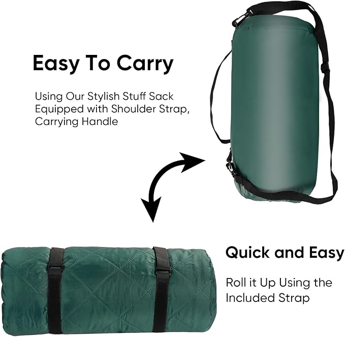 Northroad Waterproof Outdoor Blanket w/Fleece Lining, Large Windproof Camping Blankets for Cold Weather, Light Weight and Warm for Stadium, Hiking, Dog, Picnic, Washable, 67”X 87” (Green, 1PCS)