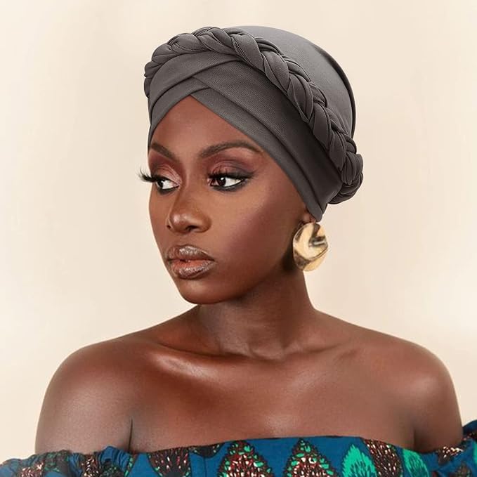 DRESHOW African Women Turban Caps Beanie Twist Headscarf Pre-Tied Twisted Braid Headwraps for Women Chemo Cancer Cap
