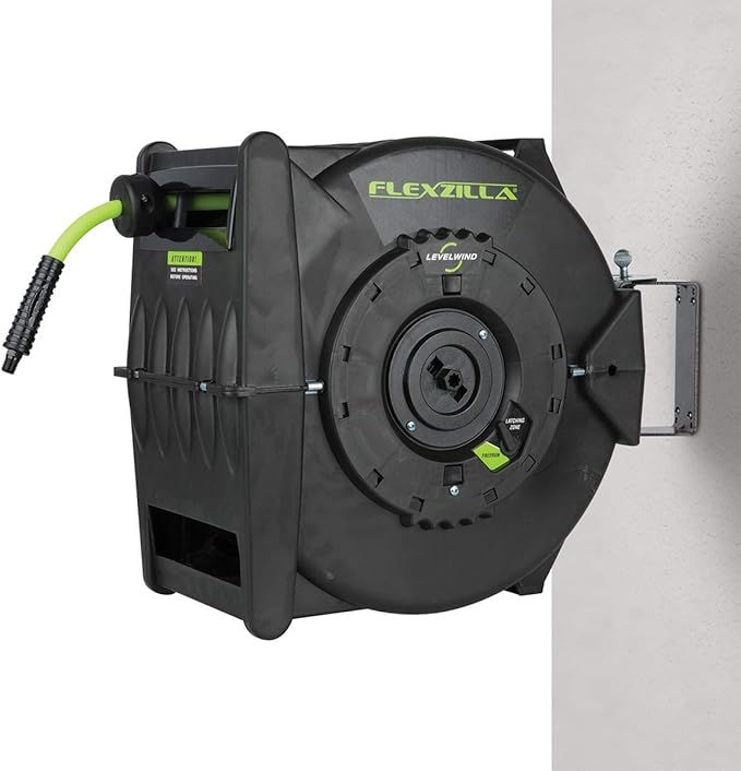 Flexzilla Pro Levelwind Retractable Air Hose Reel, 3/8 in. x 50 ft., Heavy Duty, Lightweight, Hybrid, ZillaGreen - L8305FZ