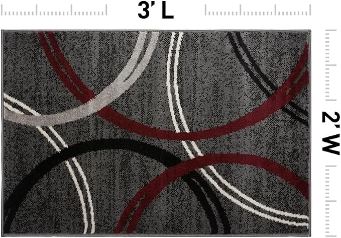 Rugshop Wavy Circles Modern Non-Shedding Accent Area Rug Red 2' x 3' | Rectangular, Size 2' x 3', Living Room, Bedroom, Dining Room, Home Office, Kitchen, Entryway, Hallway, Nursery, Kids Room