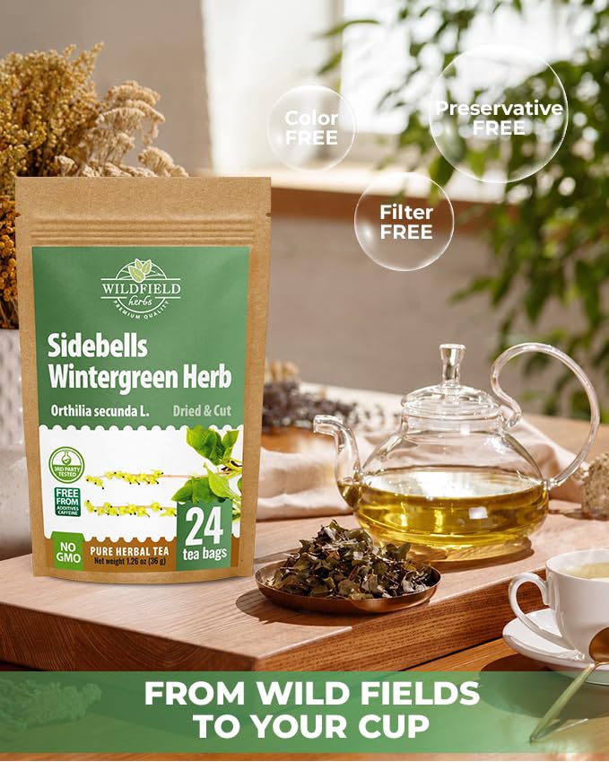 24 Bags Dried Cut Sidebells Wintergreen Herb Tea (Orthilia Secunda) - 24 Count 1.5g Tea Bags One-Sided Wintergreen Orthilia (Peralito)