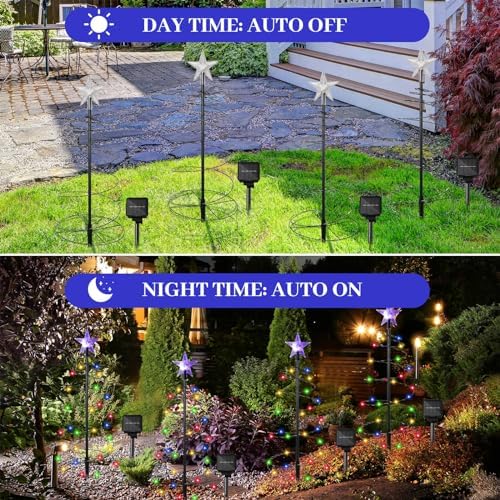 8 Pcs 2ft Solar Spiral Christmas Trees with Lights for Pathway, Multi Color - Image 4
