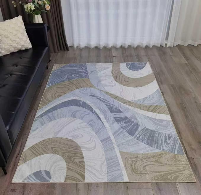 Washable Area Rug for Living Room, Indoor, Dinig Room – Soft Pile Non-Slip Rug for Kitchen – Modern Contemporary Design Machine Washable Carpet, Foldable Rug, Easy to Clean – (5X7-Cream)