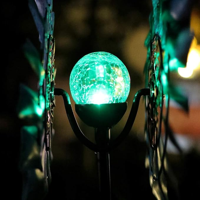 Solar Wind Spinner 75in Azure 360°Spin LED Crackle Glass Globe Garden Decor | 8H Working Color Changing Adjustable Height Upgraded 1.6cm Sturdy Metal Tool-Free Weatherproof Gift-Ready Color Box Packaging