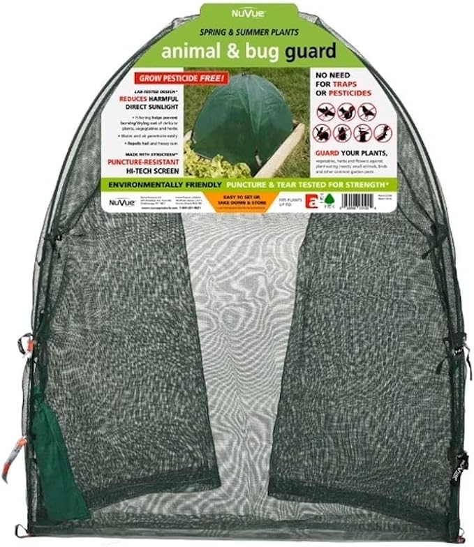 NuVue Products 25203 Pop-Up Garden Netting Animal and Bug Guard Covers with Ground Spikes, Mesh Plant Cover Tents for Pest and Animal Control, Pack of 2, Green, 36" x 36" x 38"