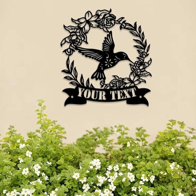 MeMate Personalized Garden Metal Signs Outdoor Décor, 8" - 24" Garden Signs Metal, Hummingbird Flowers Garden Signs to Personalize, Shed Shed Sign, Rustic Plaque