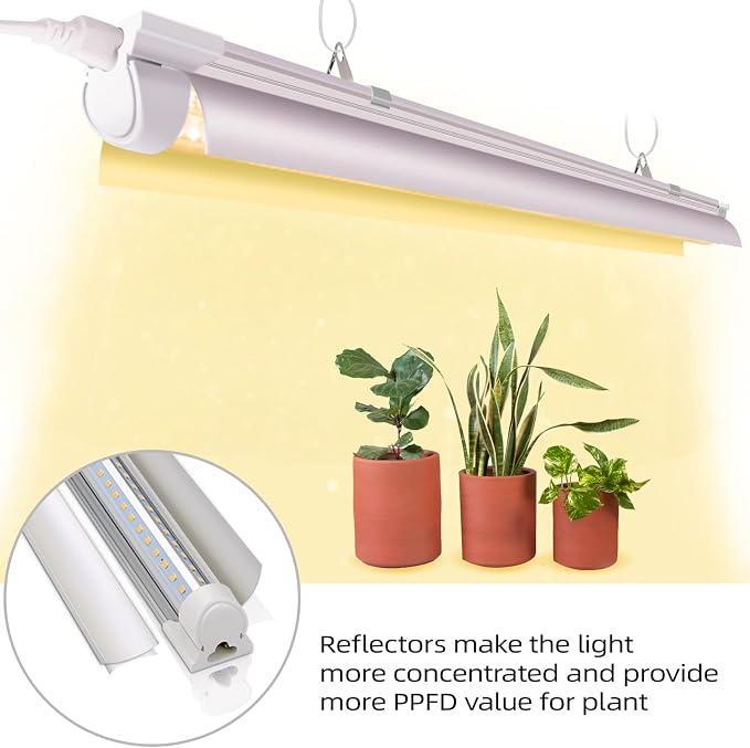 (Pack of 8 LED Grow Lights, 4FT T8 Grow Lights, 336W(8×42W) Full Spectrum LED Grow Light Strips with Reflectors, High PPFD Value LED Grow Lights for Seed Starting
