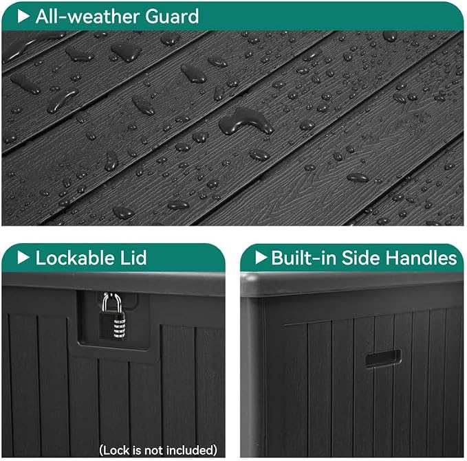 YITAHOME XL 180 Gallon Large Deck Box,Outdoor Storage for Patio Furniture Cushions,Garden Tools,Waterproof,Lockable (Black)