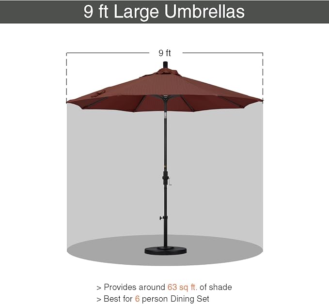 California Umbrella 9' Round Aluminum Patio Umbrella, Crank Lift, Collar Tilt, Bronze Pole, Terrace Adobe Olefin