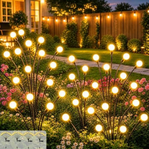4 Pack Solar Garden Lights, 32 LED Firely Lights Outdoor by SPRKLINLIN