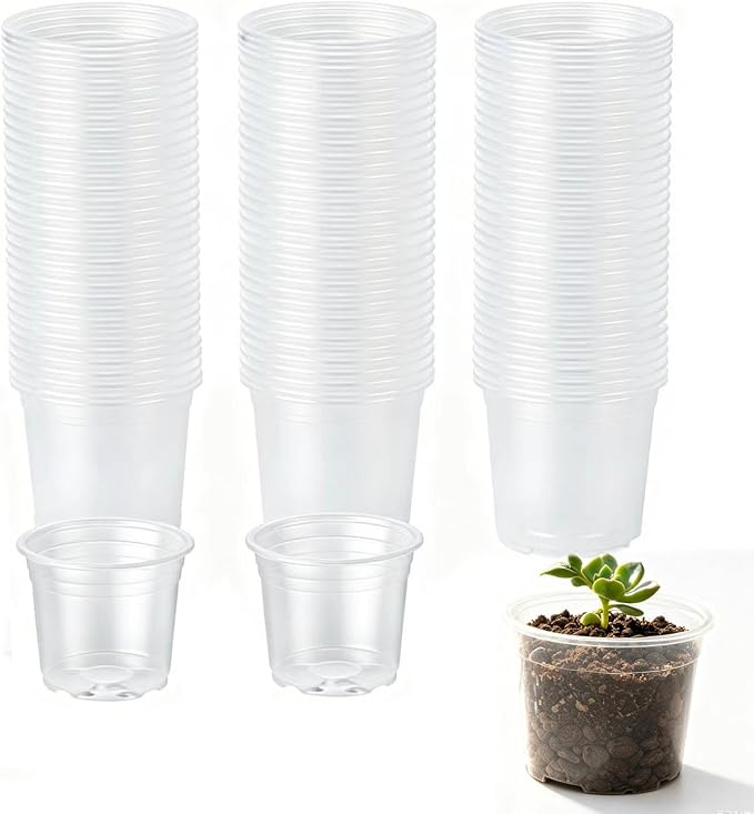 100 Pcs Seed Starter Pots Kit 2.75 Inch Clear Nursery Pots for Plants for Seedlings,Small Plastic pots for Plants,Succulents,Plastic Nursery Pots with Drainage Holes (Size B)
