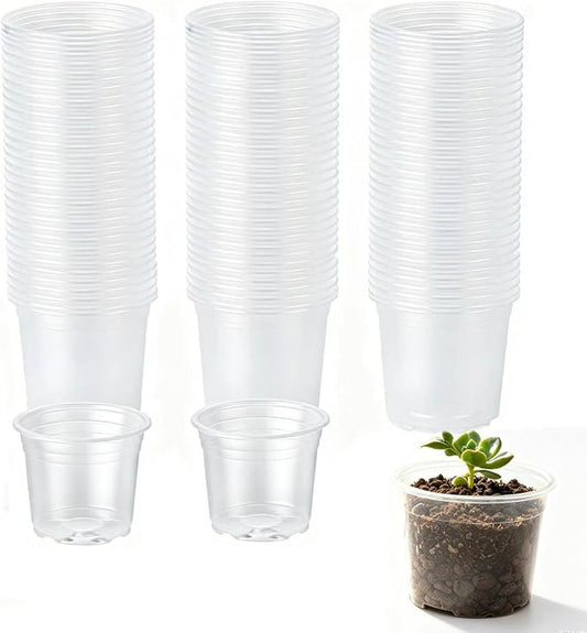 100 Pcs Seed Starter Pots Kit 2.75 Inch Clear Nursery Pots for Plants for Seedlings,Small Plastic pots for Plants,Succulents,Plastic Nursery Pots with Drainage Holes (Size B)