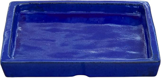 13.5 Inch Plant Saucer (Ceramic) - Square Blue Flower Pot Tray - Handcrafted, Durable Planter Base