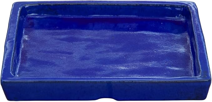 Ceramic 13.5 Inch Plant Saucers (Pack of 2) - Square Blue Flower Pot Trays - Handcrafted, Durable Planter Bases