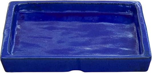 Ceramic 13.5 Inch Plant Saucers (Pack of 2) - Square Blue Flower Pot Trays - Handcrafted, Durable Planter Bases